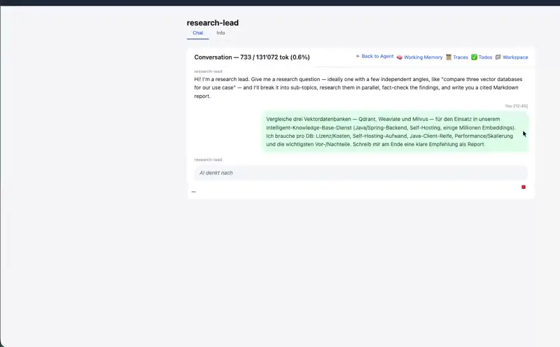 The agent runtime running the research-lead flow